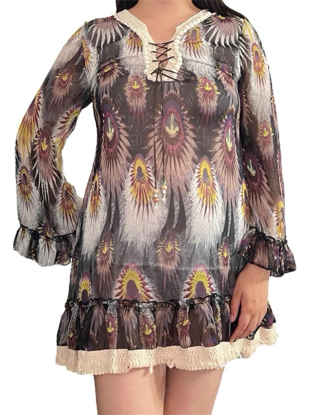 Purple Boho peacock babydoll dress.